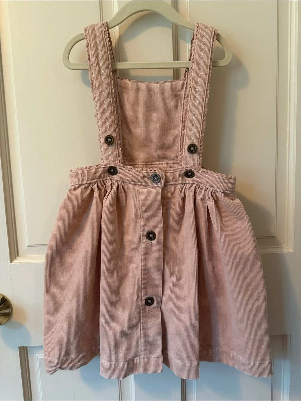 Jamie Kay Dusty Pink Corduroy Pinafore Dress with Embroidered Bib